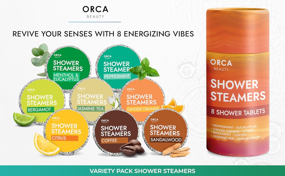 "Orca Beauty shower steamers aromatherapy, eucalyptus shower products for women "